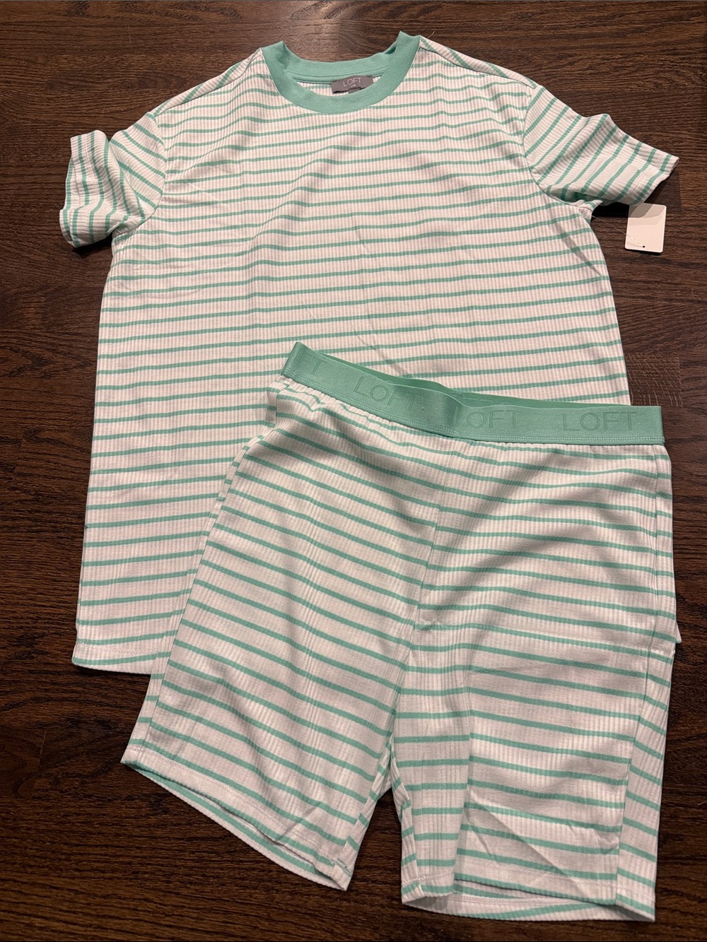 LOFT woman’s lounge set small Mint & White Striped Pajama Set